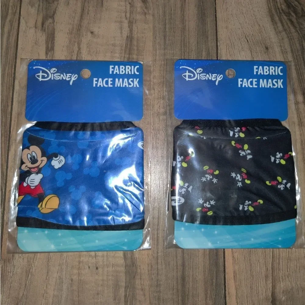 Disney Mickey Mouse Fabric Face Mask Set Of 2 Youth New In Packages Black & Blue